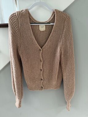 Harper Taupe Knit V-Neck Button Cardigan